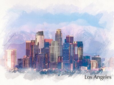 Los Angeles sketch watercolor canvas, Los Angeles  Canvas, Los Angeles Watercolor print, Los Angeles wall art canvas, LA art