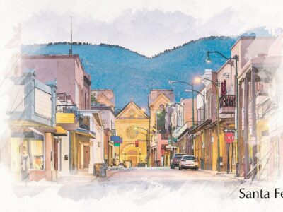 Santa Fe sketch watercolor canvas, Santa Fe Canvas,  Santa Fe wall art, Santa Fe New Mexico Canvas Wall Art, New Mexico  wall art canvas,