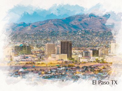 El Paso watercolor canvas,  El Paso Canvas, El Paso wall art, El Paso Sketch watercolor Canvas Wall Art, El Paso wall art canvas, El Paso