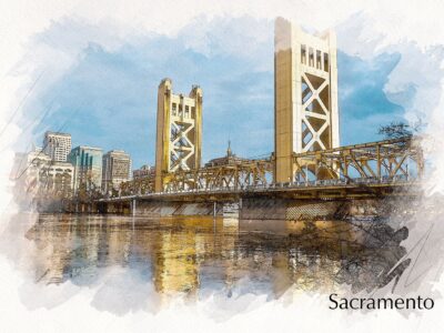 Sacramento California watercolor skyline canvas, Sacramento watercolor Sacramento wall art, Sacramento Sacramento watercolor