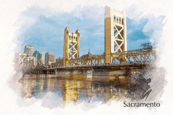 Sacramento California watercolor skyline canvas, Sacramento watercolor Sacramento wall art, Sacramento Sacramento watercolor