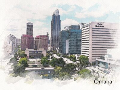 Omaha watercolor skyline canvas,  Omaha Canvas, Omaha  wall art  Art, Omaha watercolor wall art canvas, Omaha Nebraska wall art