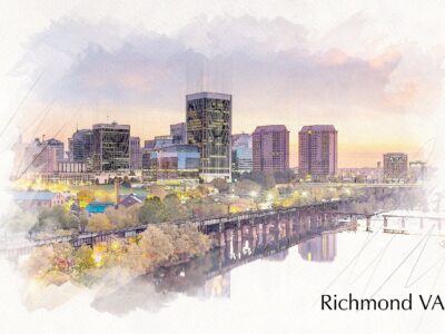 Richmond watercolor wall art, Richmond sketch watercolor Canvas, Richmond James River skyline, Richmond Wall canvas, Virginia skyline art