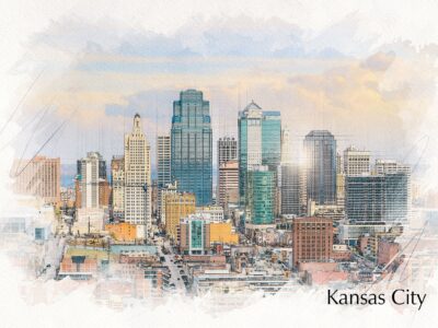 Kansas City sketch watercolor canvas, Kansas City Canvas  Kansas City watercolor City wall art canvas, Kansas City  wall art,