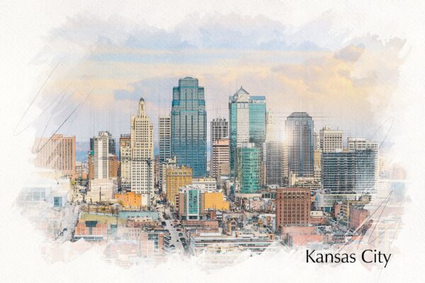 Kansas City sketch watercolor canvas, Kansas City Canvas  Kansas City watercolor City wall art canvas, Kansas City  wall art,
