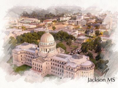 Jackson Mississippi watercolor canvas, Jackson watercolor  Jackson Canvas Wall Art, Jackson Mississippi wall art canvas, Jackson wall art,