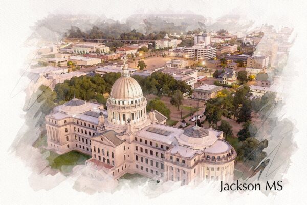 Jackson Mississippi watercolor canvas, Jackson watercolor  Jackson Canvas Wall Art, Jackson Mississippi wall art canvas, Jackson wall art,