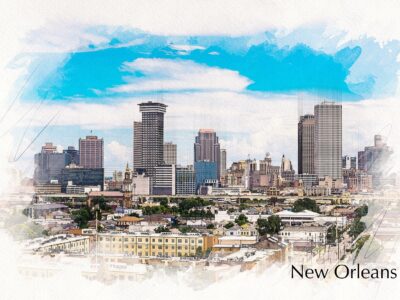 New Orleans watercolor canvas, New Orleans Canvas Print, New Orleans wall art, Canvas Wall Art, Watercolor Skyline, Gift Ideas