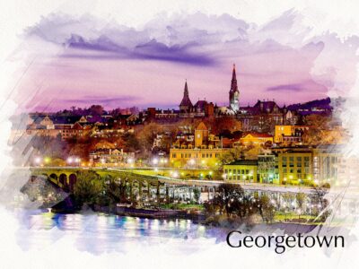 Georgetown Watercolor,  Washington DC street scene canvas, Washington wall art, Canvas gifts, Georgetown university