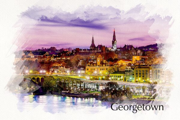 Georgetown Watercolor,  Washington DC street scene canvas, Washington wall art, Canvas gifts, Georgetown university