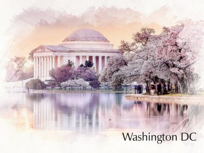 Beautiful Cherry Blossom watercolor canvas photo,  Washington DC watercolor canvas ,Blossom wall art, Canvas gifts, Cherry Blossom canvas