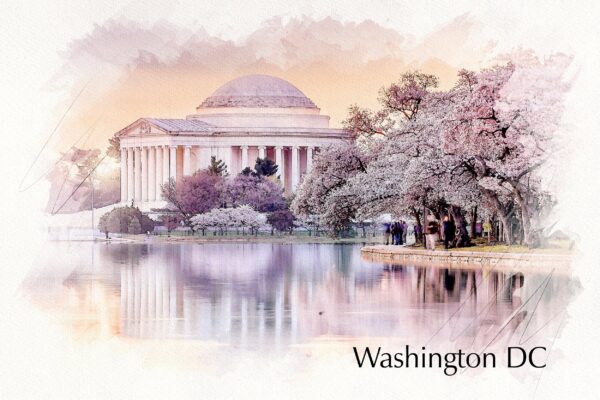 Beautiful Cherry Blossom watercolor canvas photo,  Washington DC watercolor canvas ,Blossom wall art, Canvas gifts, Cherry Blossom canvas
