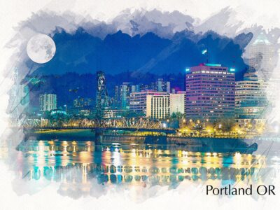 Portland Oregon sketch watercolor skyline canvas, Portland watercolor Canvas Wall Art, Portland Oregon wall art canvas, Portland canvas art