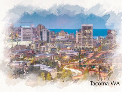 Tacoma sketch watercolor canvas, Tacoma Washington watercolor Canvas  Canvas Tacoma Art, Tacoma wall art canvas, Tacoma  skyline watercolor