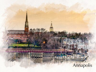 Annapolis sketch skyline watercolor,  Annapolis watercolor Canvas,  Annapolis Maryland Canvas Wall Art, Annapolis watercolor, Annapolis