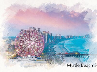 Myrtle Beach sketch watercolor, Myrtle beach wheel Canvas, Myrtle Beach canvas, Myrtle Beach watercolor canvas, South Carolina Gift,