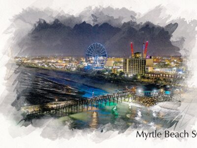 Myrtle Beach sketch watercolor, Myrtle beach wheel Canvas, Myrtle Beach canvas, Myrtle Beach watercolor canvas, South Carolina Gift,