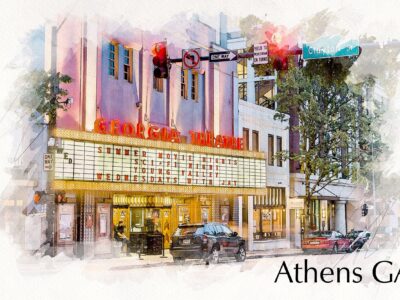 Athens Georgia sketch watercolor canvas, Athens Canvas,  Athens wall canvas, Athens wall art, University of Georgia watercolor
