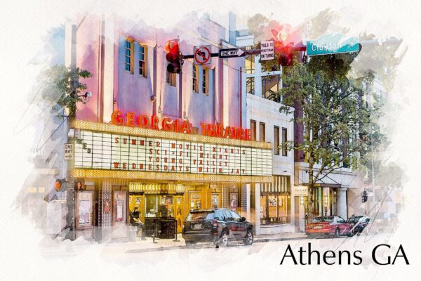 Athens Georgia sketch watercolor canvas, Athens Canvas,  Athens wall canvas, Athens wall art, University of Georgia watercolor