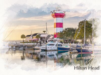 Hilton Head SC sketch watercolor, Hilton Head Lighthouse Canvas, South Carolina watercolor canvas, Hilton head watercolor, Hilton Head print
