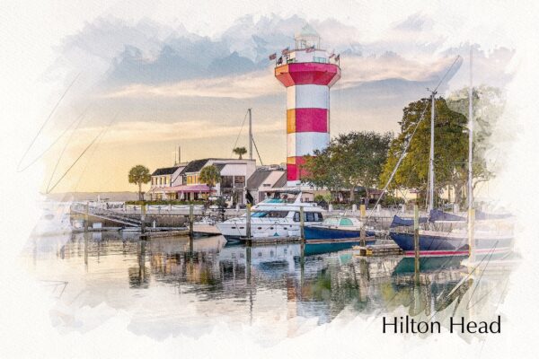 Hilton Head SC sketch watercolor, Hilton Head Lighthouse Canvas, South Carolina watercolor canvas, Hilton head watercolor, Hilton Head print