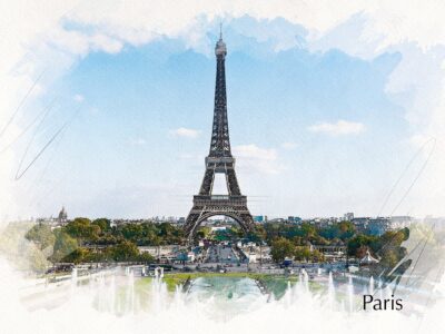 Paris sketch watercolor skyline, Paris Canvas, Paris canvas skyline, Paris Watercplor Wall canvas, Paris France art, Europe photo canvas