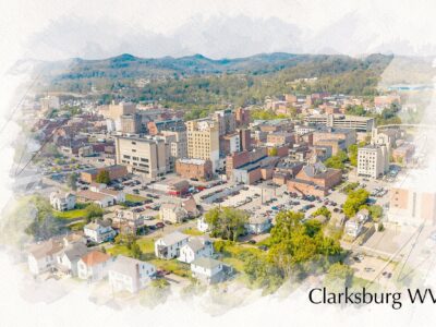 Clarksburg West Virginia watercolor skyline canvas, Clarksburg watercolor Canvas Wall Art, Clarksburg wall art canvas, Clarksburg WV
