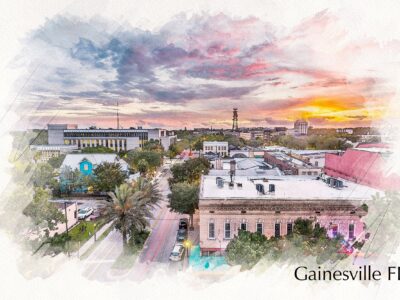 Gainesville Florida watercolor on Canvas, University of Florida ,Florida wall art, Gainesville watercolor  University of Florida gators