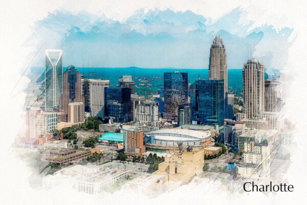 Charlotte sketch watercolor skyline canvas, Charlotte Canvas, Charlotte watercolor, Charlotte Wall canvas, Charlotte art, Charlotte wall a