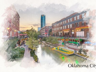 Oklahoma City Bricktown watercolor canvas, Oklahoma art,  OKC wall art, Canvas Wall Art, OKC syline,  Bricktown Oklahoma City
