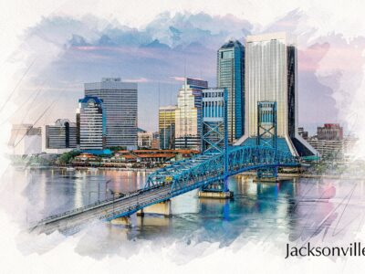 Jacksonville watercolor, Jacksonville Canvas, Jacksonville watercolor skyline, Jacksonville Wall canvas, Jacksonville wall art