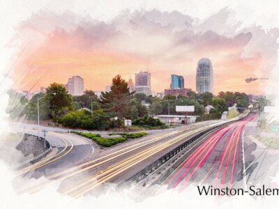 Winston-Salem watercolor skyline canvas, Winston-Salem Canvas Print, North Carolina watercolor, Canvas Wall Art, Winston Salem art