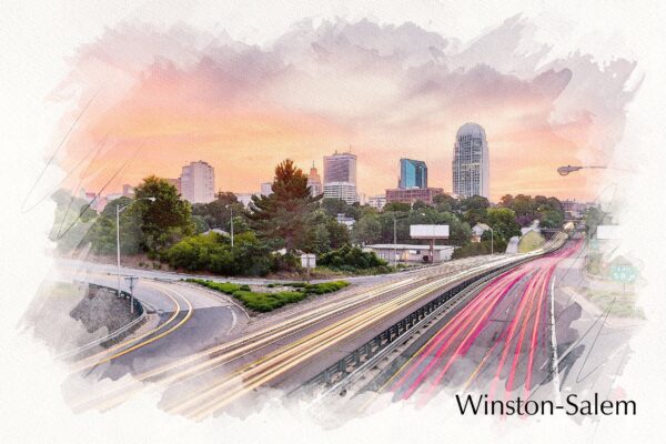 Winston-Salem watercolor skyline canvas, Winston-Salem Canvas Print, North Carolina watercolor, Canvas Wall Art, Winston Salem art