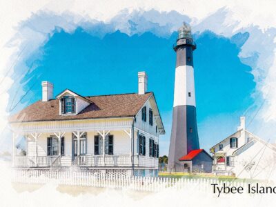 Tybee Island Georgia watercolor canvas, Tybee Island Beach Canvas, Tybee island watercolor,  Georgia photo wall art print, Savannah