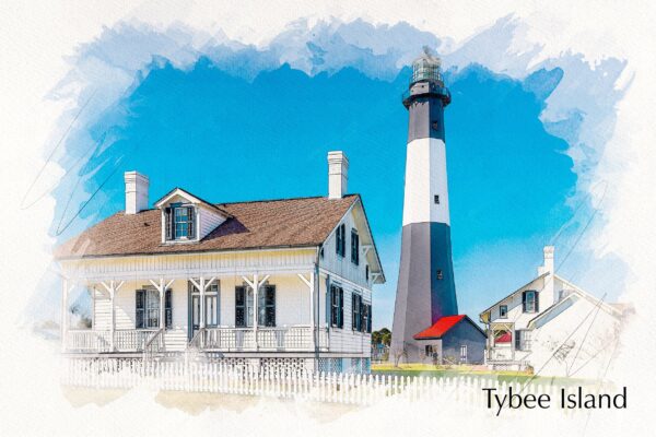 Tybee Island Georgia watercolor canvas, Tybee Island Beach Canvas, Tybee island watercolor,  Georgia photo wall art print, Savannah