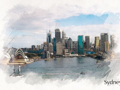 Sydney watercolor Canvas, City skyline, Large Sydney Australia watercolor, Australia  wall art,  Sydney sketch watercolor