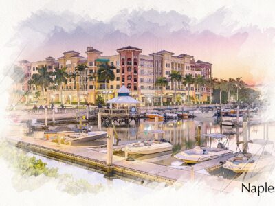 Naples Florida watercolor Canvas, Naples Florida sketch watercolor canvas, Old South wall art, Gulf Coast Florida, Naples Florida watercolor