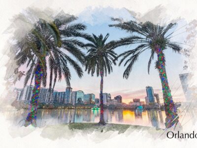 Orlando sketch watercolor canvas Florida, Orlando Florida Canvas, Orlando skyline, Orlando Wall canvas, Orlando wall art, Orlando art