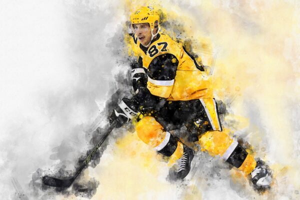Sidney Crosby watercolor, Pittsburgh Penguins wall art, Penguins Stanley Cup winner Canvas watercolor, Sidney Crosby hockey art wall - Image 2
