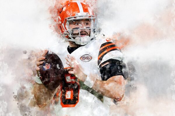 Baker Mayfield watercolor, Cleveland Browns = wall art, Cleveland Browns, Baker Mayfield Football Canvas, Baker Mayfield Cleveland art wall - Image 2