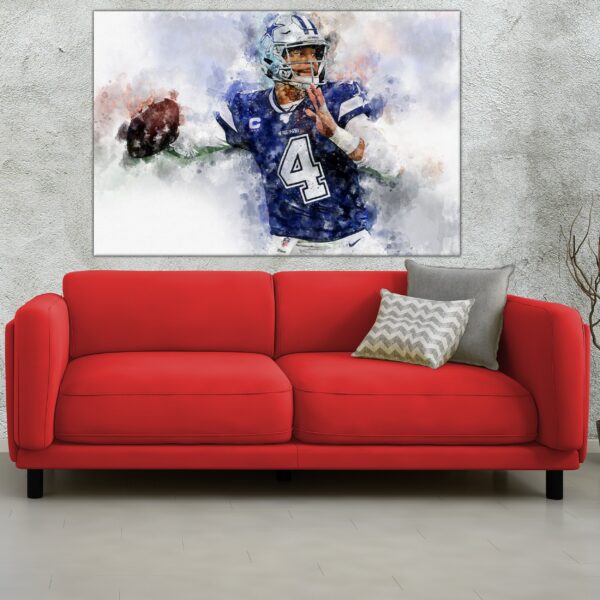 Dak Prescott poster Dallas Cowboy wall art, Dallas Cowboy Quarterback Cowboy Canvas watercolor, Dak Prescott football wall art - Image 3