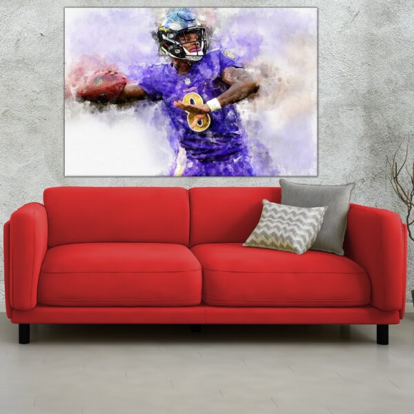 Lamar Jackson watercolor, Baltimore Ravens wall art, Baltimore Ravens, Lamar Jackson Football Canvas, Lamar Jackson Baltimore art wall - Image 3