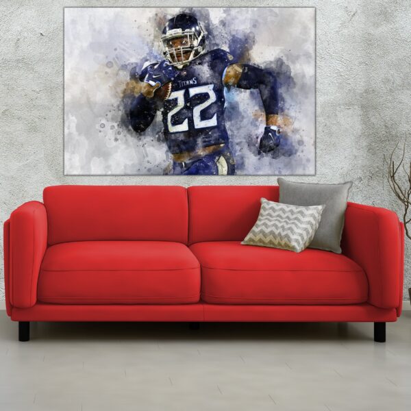 Derek Henry watercolor, Tennessee Titans wall art, Tennessee Titans Derek Henry Poster. Canvas, Derek Henry Tennessee Titans wall art - Image 3