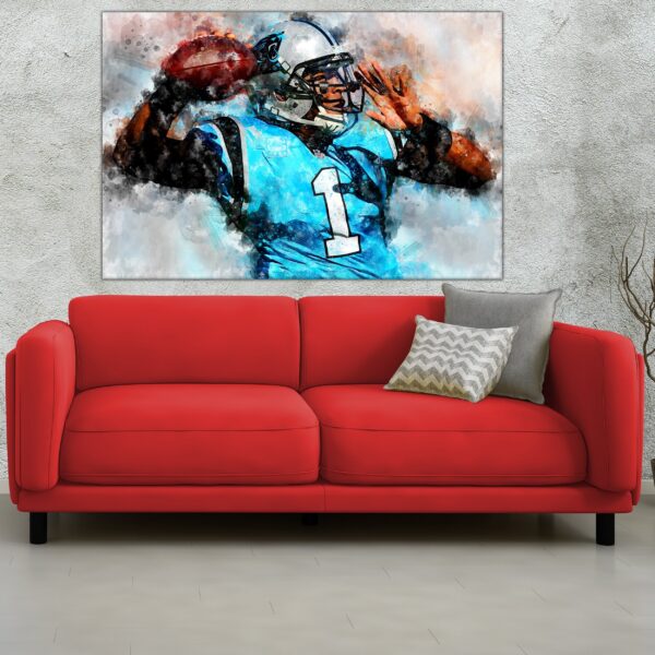 Cam Newton watercolor, Carolina Panthers wall art, Cam Newton Carolina Panthers wall art poster,  Carolina wall art - Image 3