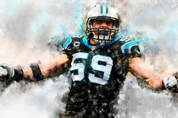 Luke Kuechly watercolor, Carolina Panthers wall art, Luke Kuechly Carolina Panthers wall art poster,  Carolina wall art - Image 2