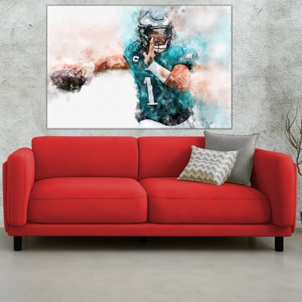 Jalen Hurts watercolor, Philadelphia Eagles wall art, Philadelphia Eagles Jalen Hurts Canvas, Jalen Hurts Eagles wall art - Image 3