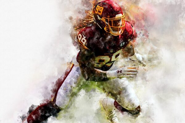 Chase Young watercolor, Washington Football Team wall art, Chase Young Washington Football Team wall art poster,  Carolina wall art - Image 2