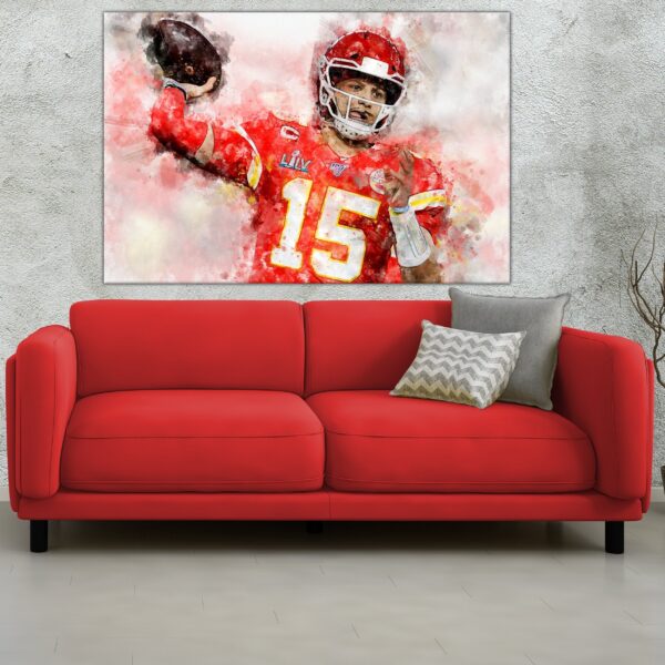Patrick Mahomes watercolor, Kansas City Chiefs wall art, Chiefs Super Bowl Championship winner Canvas, Patrick Mahomes Kansas City art wall - Image 3