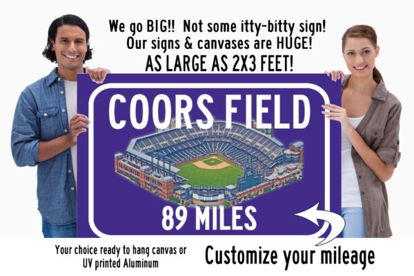 Colorado Rockies Coors Field - Miles to Stadium Highway Road Sign, Customize the Distance Sign, Rockies Coors Field Custom sign - Image 2