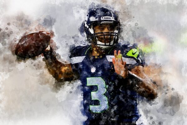 Russell Wilson watercolor, Seattle Seahawks wall art, Seattle Seahawks Russell Wilson poster on Canvas - Image 2